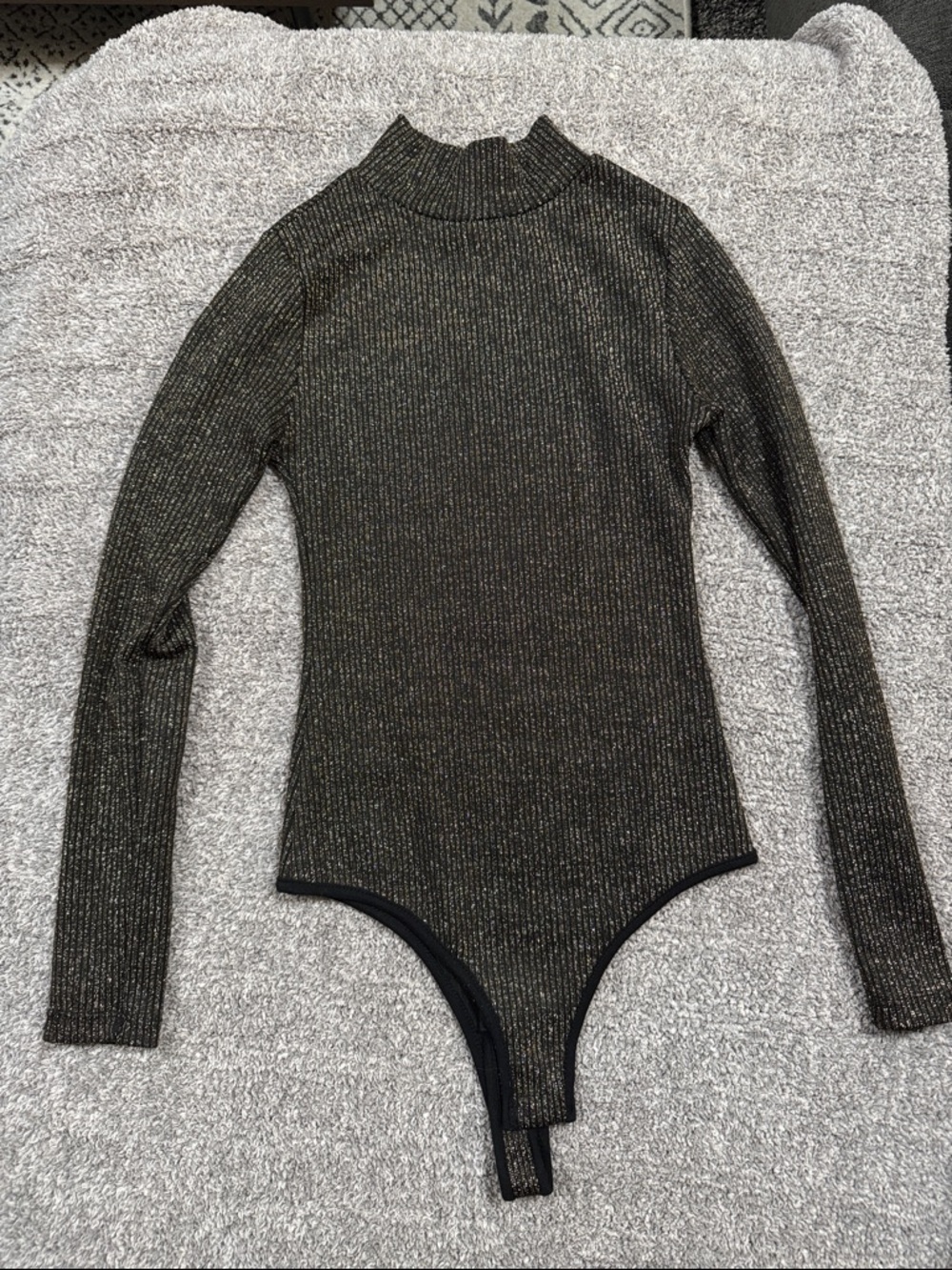 Women’s Metallic Black Mock Neck Long-Sleeve Bodysuit